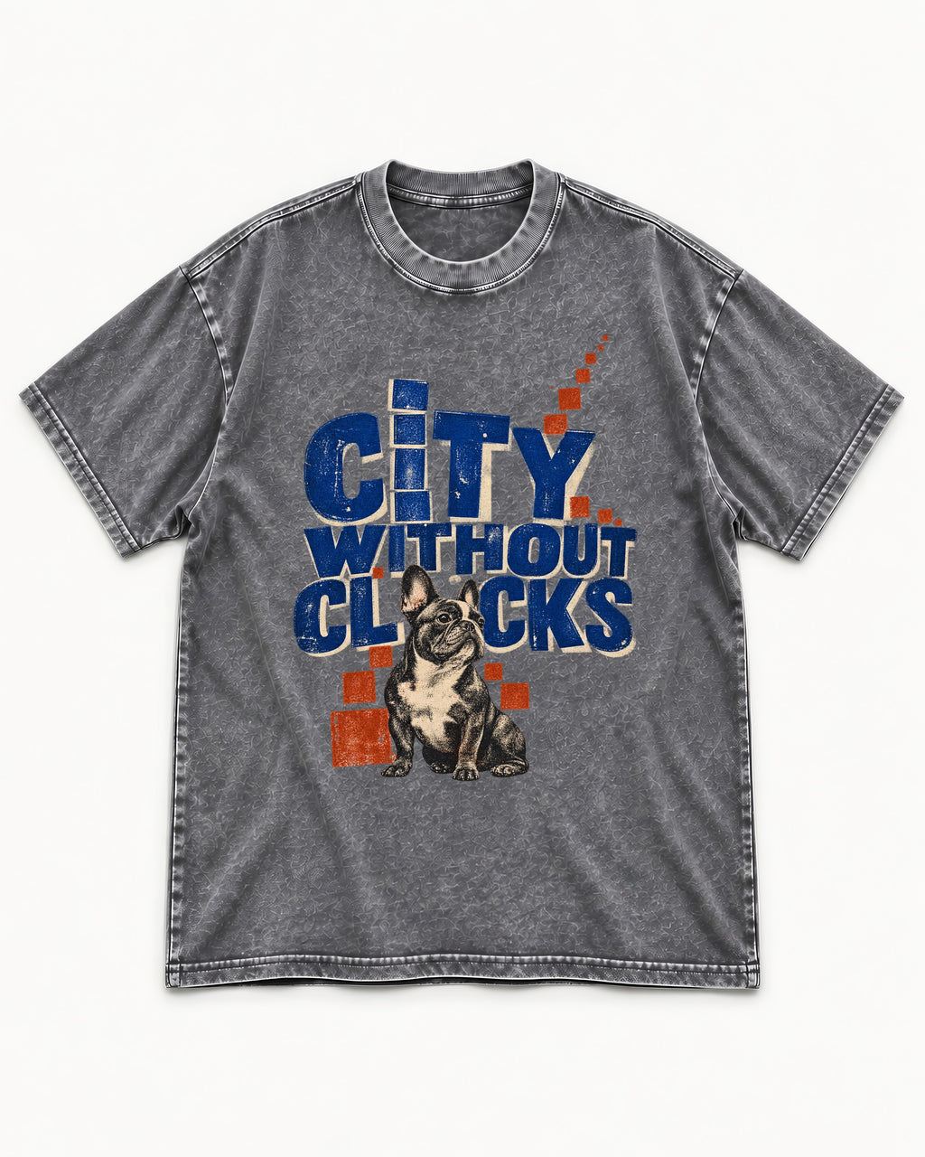 Frenchie's City Without Clocks Washed Tee in Gray, flat lay product photo