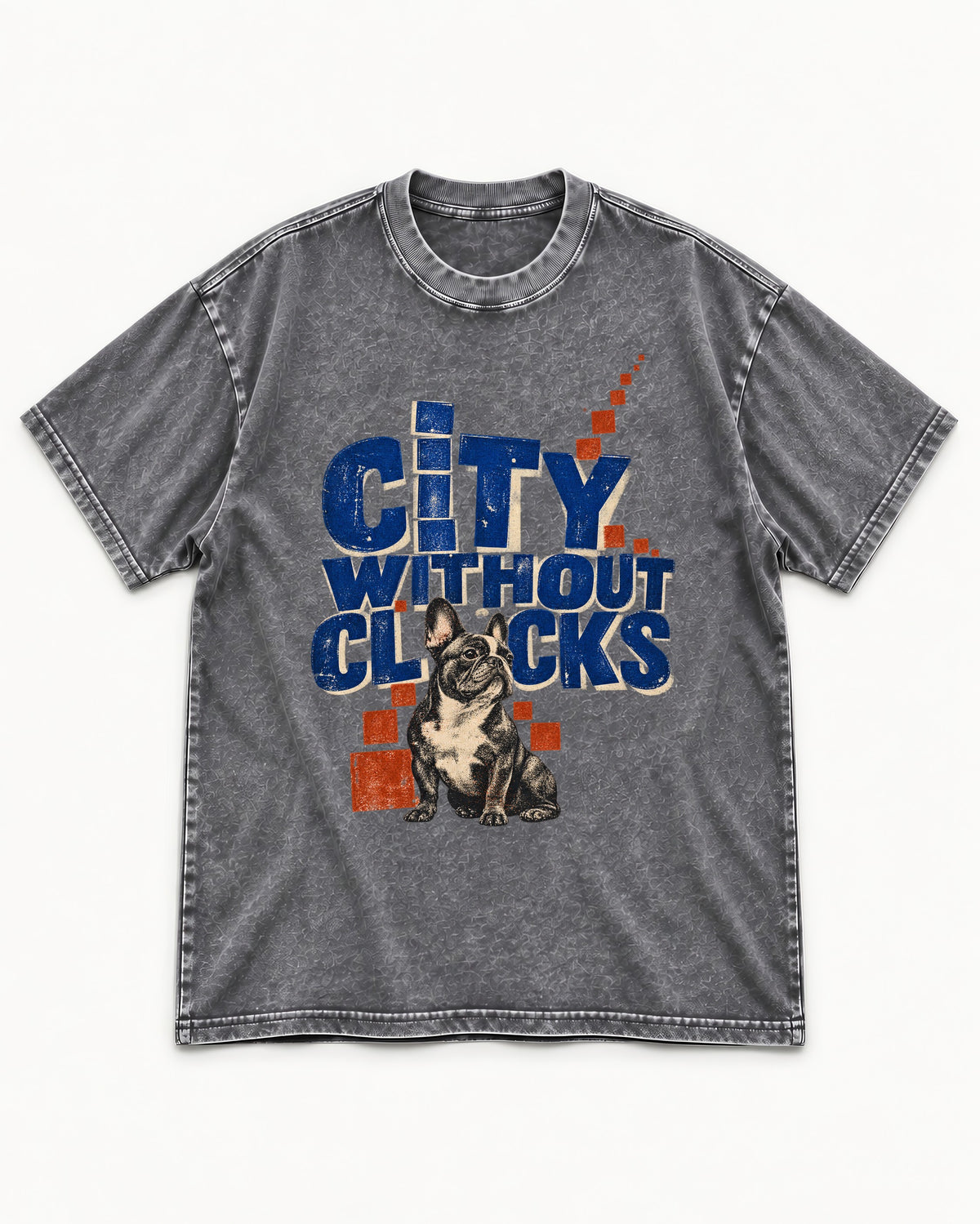 Frenchie's City Without Clocks Washed Tee in Gray, flat lay product photo