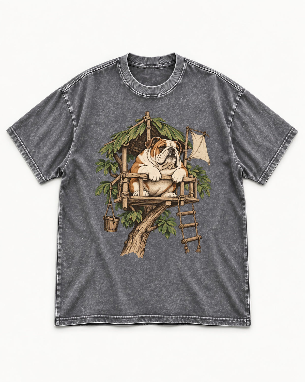 English Bulldog Above It All Washed Tee in Gray, flat lay product photo