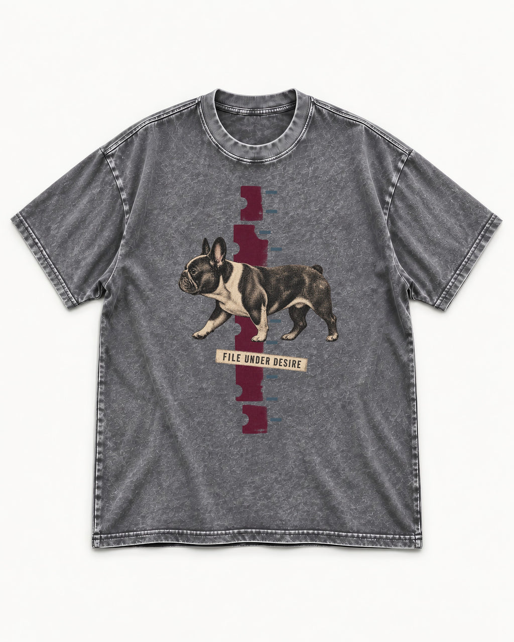 File Under Frenchie Desire Washed Tee in Gray, flat lay product photo
