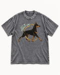 Doberman Set in Perfect Time Clock Stride Graphic Washed Tee in Gray, flat lay product photo