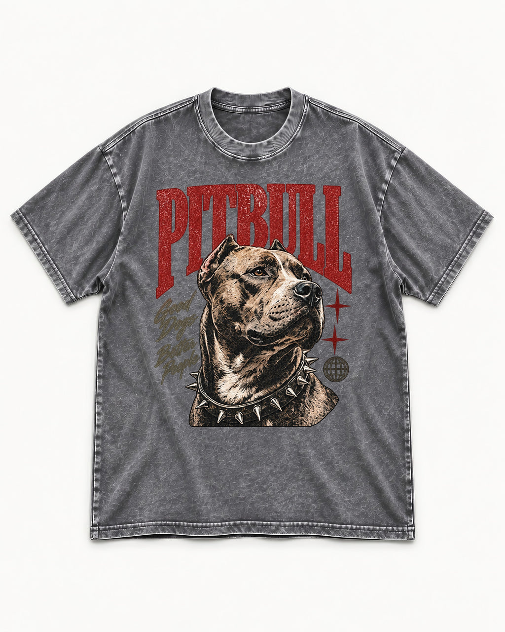 Pitbull Makes Better People Washed Tee in Gray, flat lay product photo