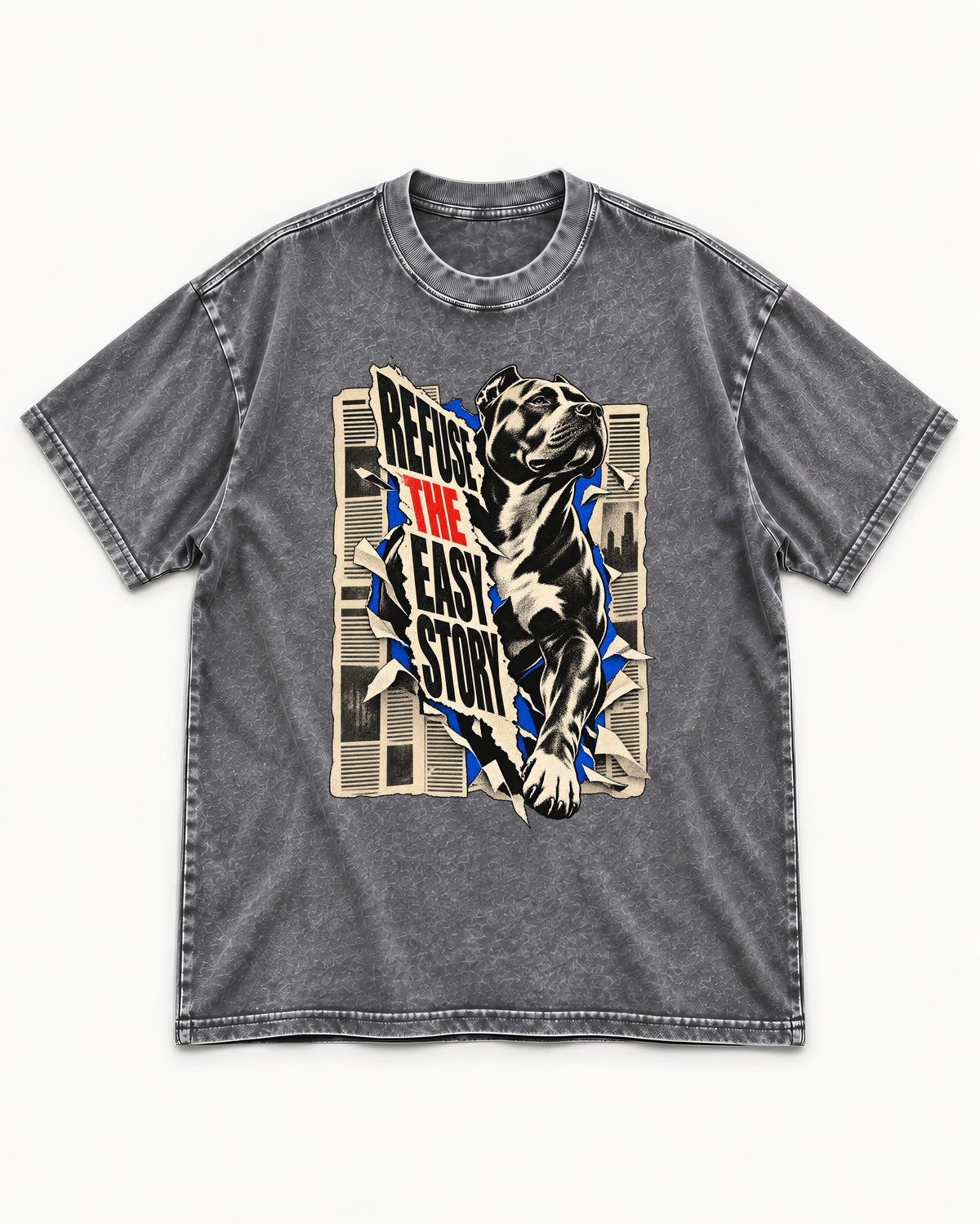 Pitbull Refuse the Easy Story Washed Tee in Gray, flat lay product photo