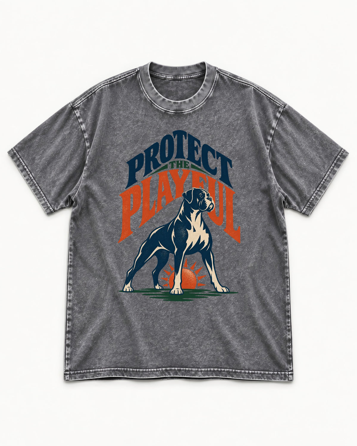 Protect the Playful Boxer Washed Tee in Gray, flat lay product photo