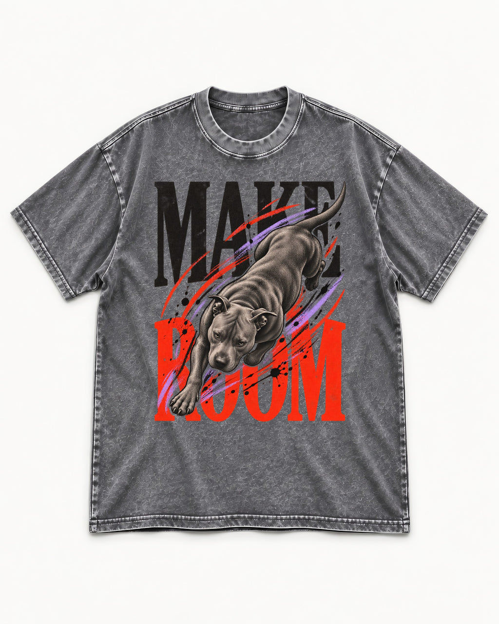 Make Room for Pitbull Washed Tee in Gray, flat lay product photo