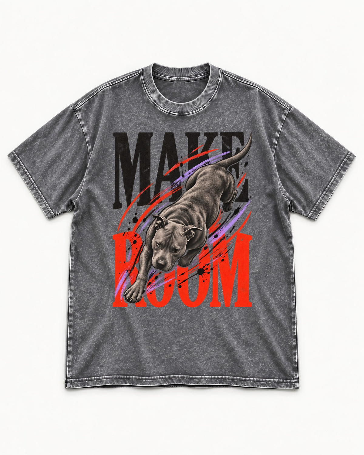 Make Room for Pitbull Washed Tee in Gray, flat lay product photo
