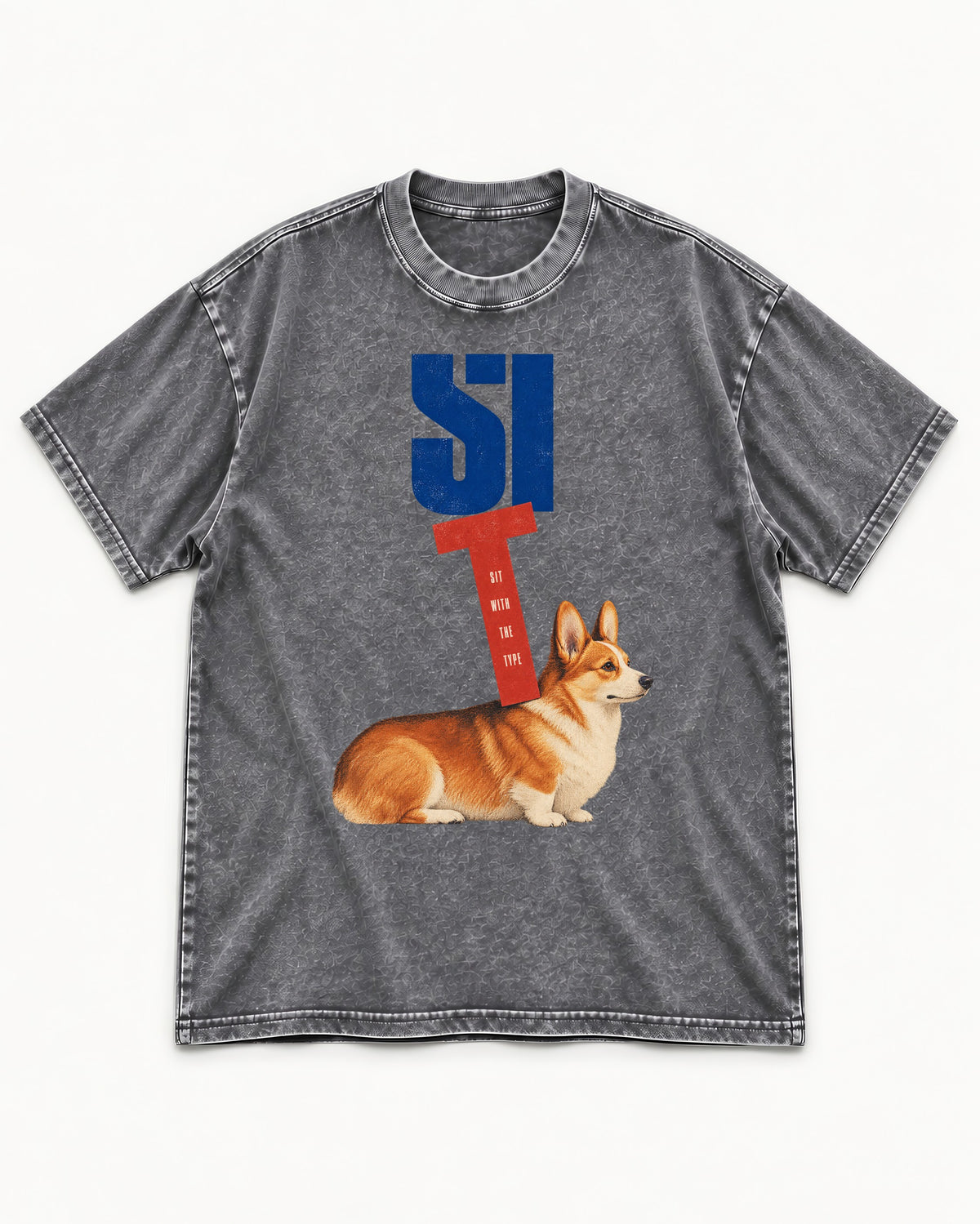 Sit with the Corgi Washed Tee in Gray, flat lay product photo