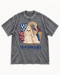 Shih Tzu Made for the Moodboard Boho Interior Graphic Washed Tee in Gray, flat lay product photo