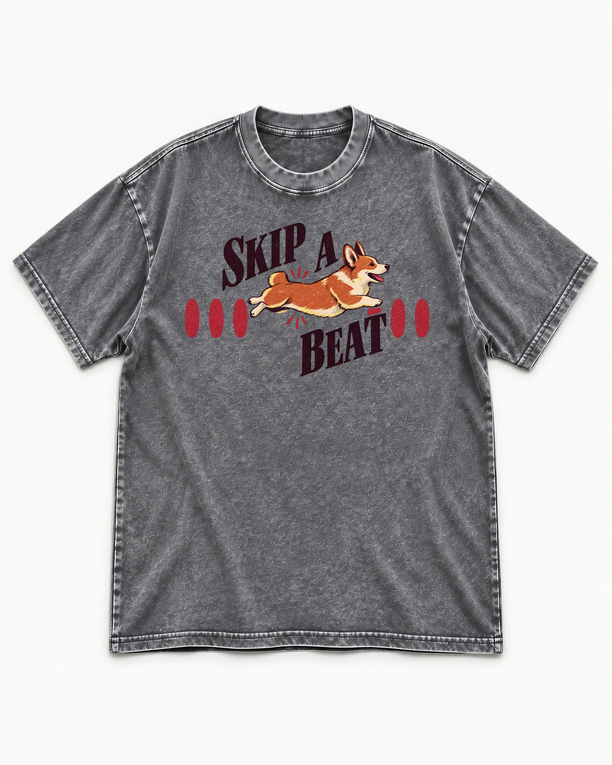 Skip a Beat Corgi Washed Tee in Gray, flat lay product photo