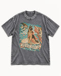 German Shepherd Dog Born Ready Slightly Late Venus Graphic Washed Tee in Gray, flat lay product photo
