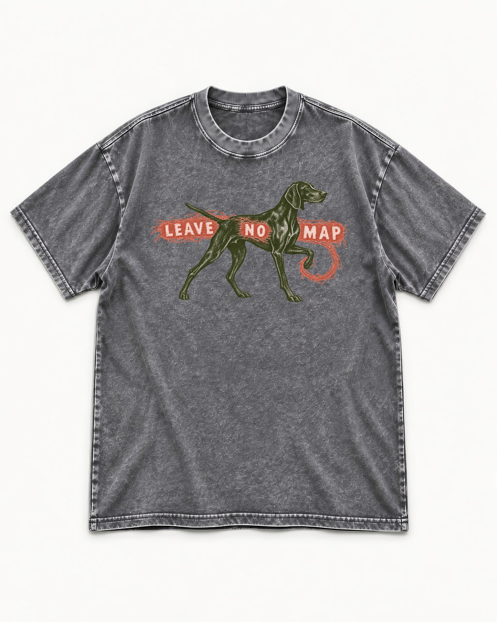 Leave No Map German Shorthaired Pointer Washed Tee in Gray, flat lay product photo