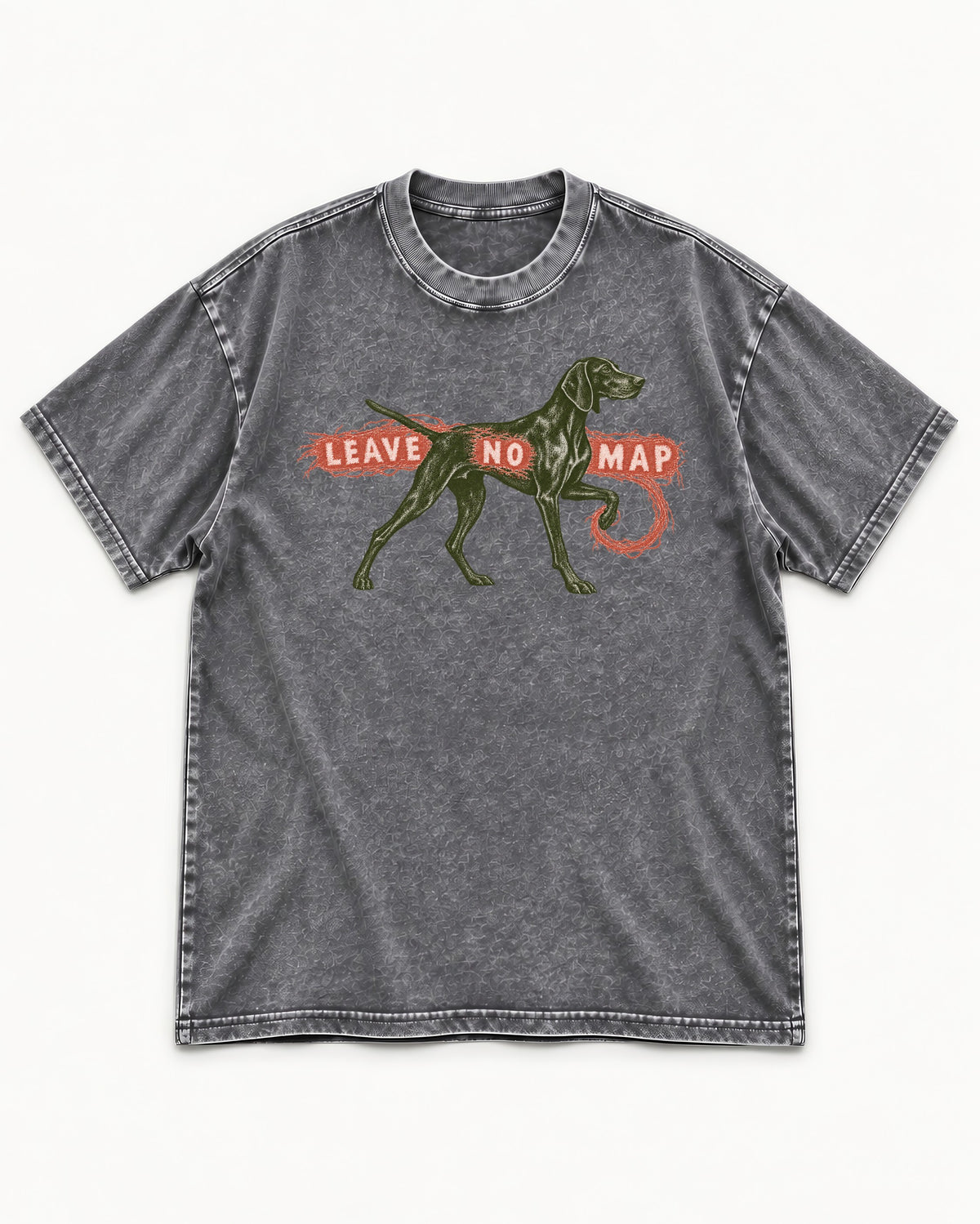 Leave No Map German Shorthaired Pointer Washed Tee in Gray, flat lay product photo