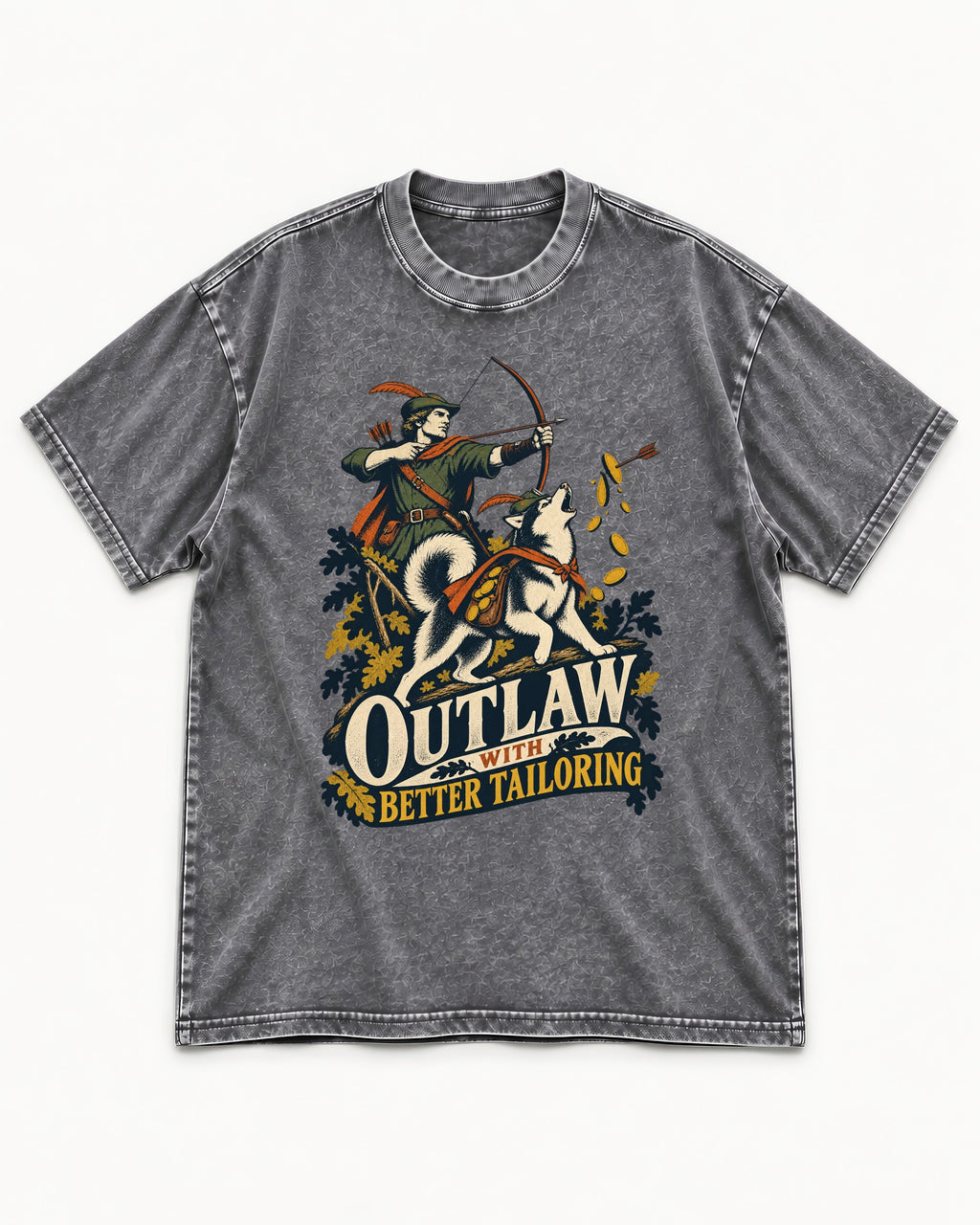 Husky Outlaw with Better Tailoring Washed Tee in Gray, flat lay product photo