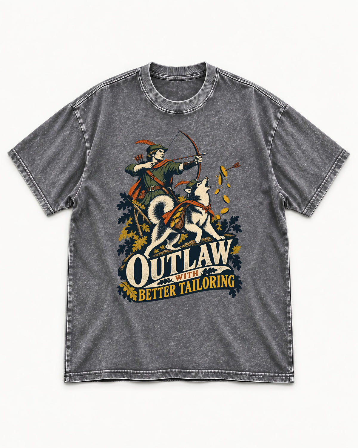 Husky Outlaw with Better Tailoring Washed Tee in Gray, flat lay product photo