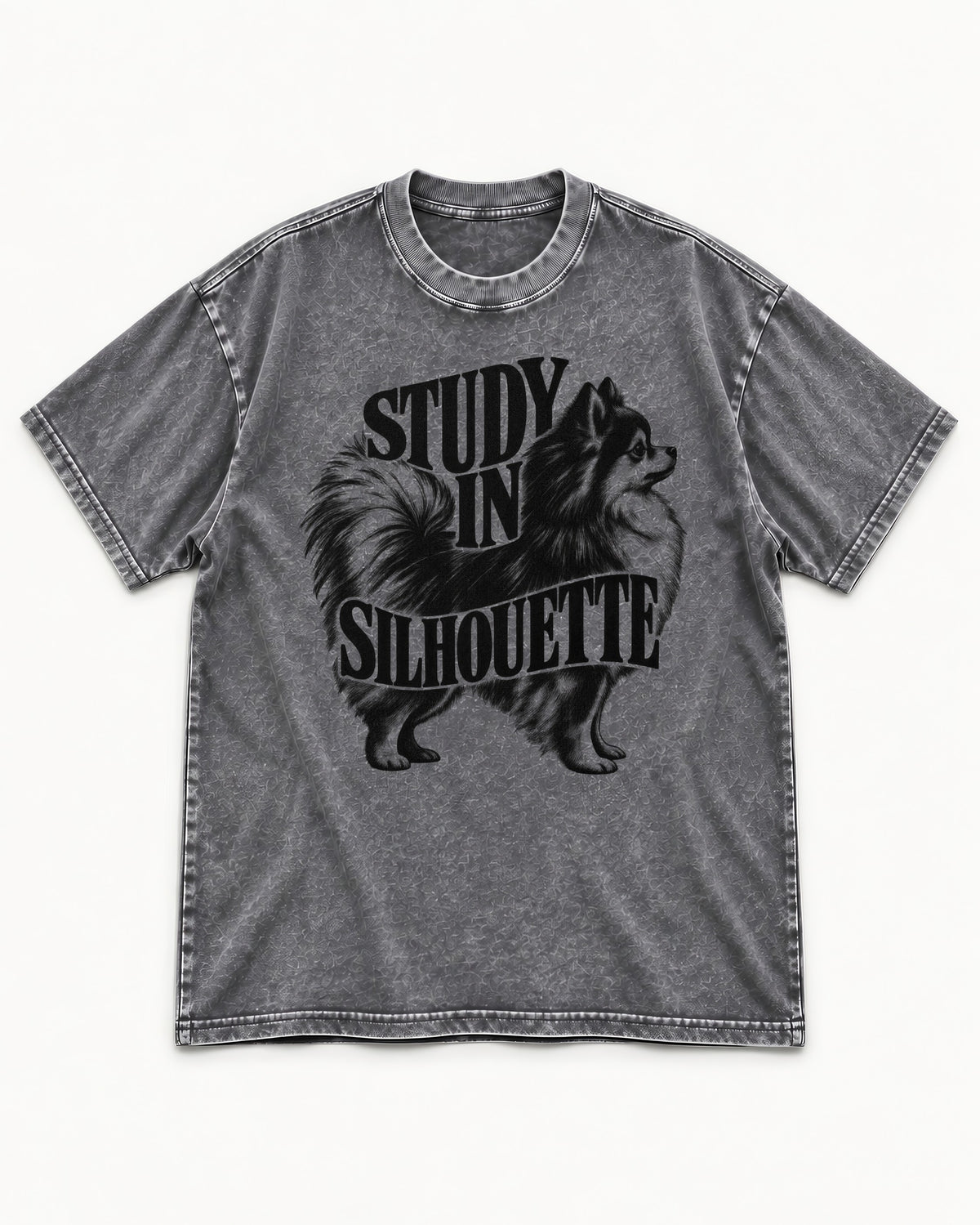 Pomeranian Study in Silhouette Washed Tee in Gray, flat lay product photo