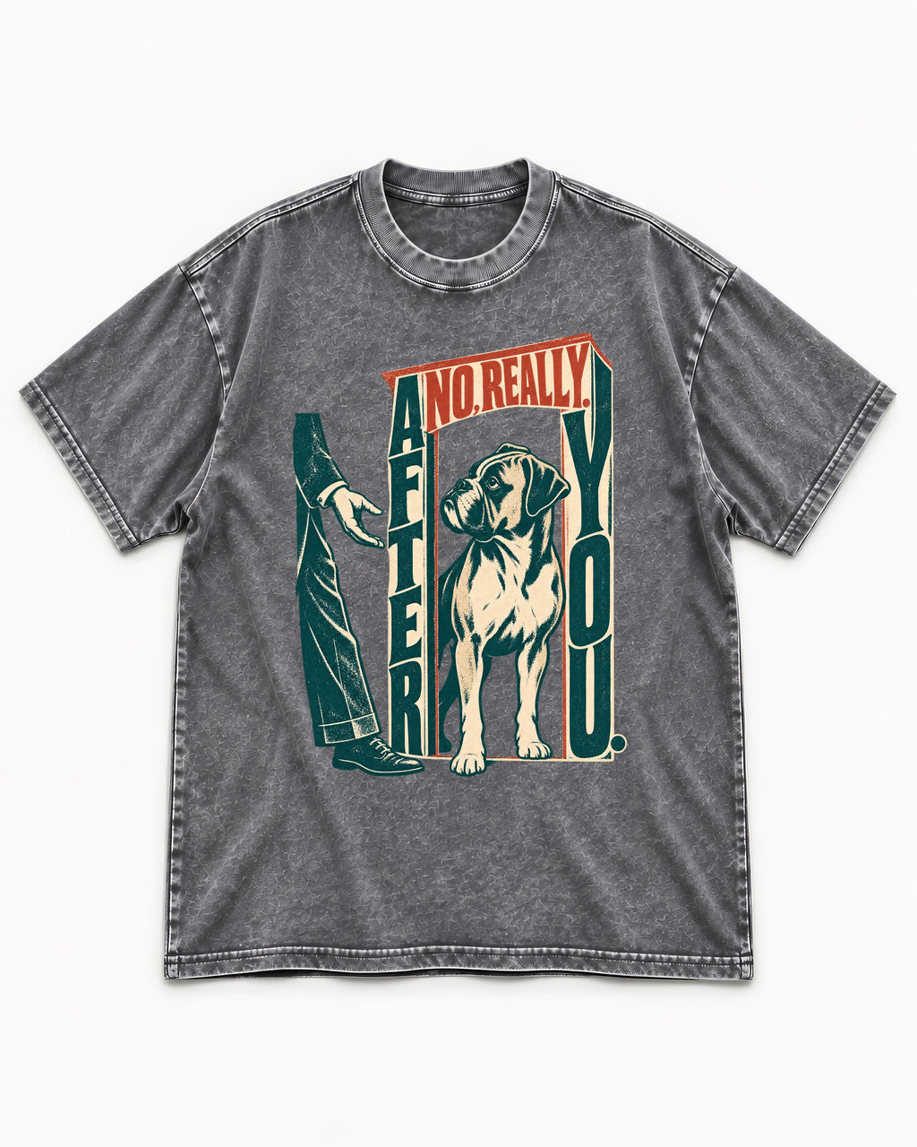 Boxer Says After You Washed Tee in Gray, flat lay product photo