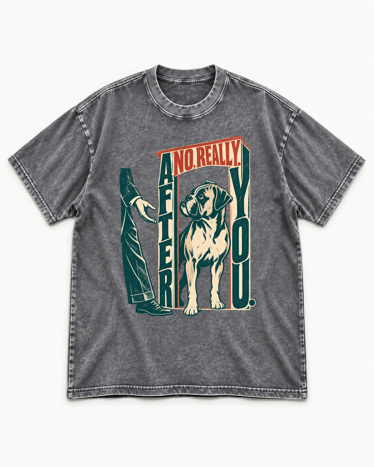 Boxer Says After You Washed Tee in Gray, flat lay product photo
