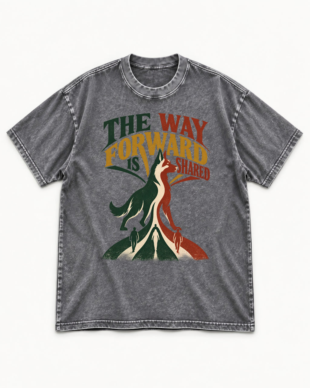 Shared Way Forward German Shepherd Dog Washed Tee in Gray, flat lay product photo
