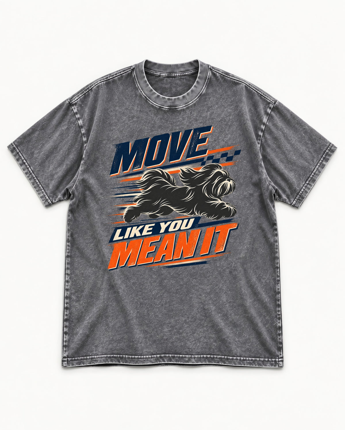 Move and Mean It Shih Tzu Washed Tee in Gray, flat lay product photo
