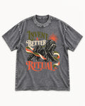 Shih Tzu Invent A Better Ritual Sunrise Ribbon Graphic Washed Tee in Gray, flat lay product photo