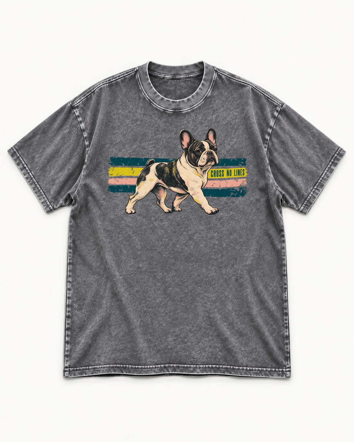 Frenchie Cross No Lines Washed Tee in Gray, flat lay product photo
