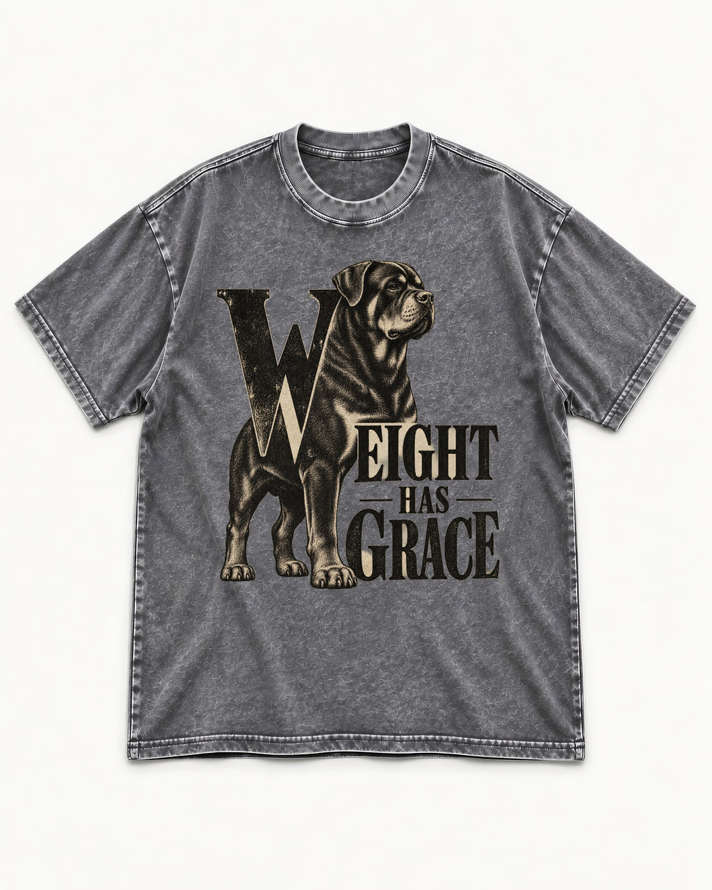 Rottweiler Weight Has Grace Washed Tee in Gray, flat lay product photo
