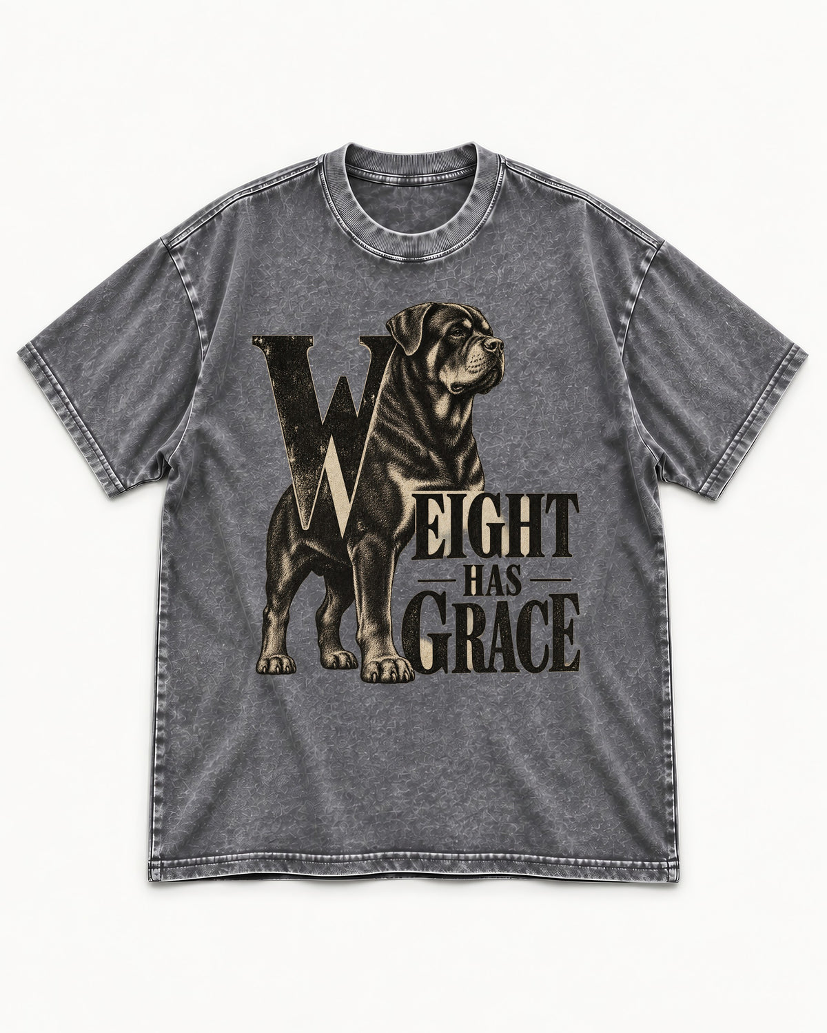 Rottweiler Weight Has Grace Washed Tee in Gray, flat lay product photo
