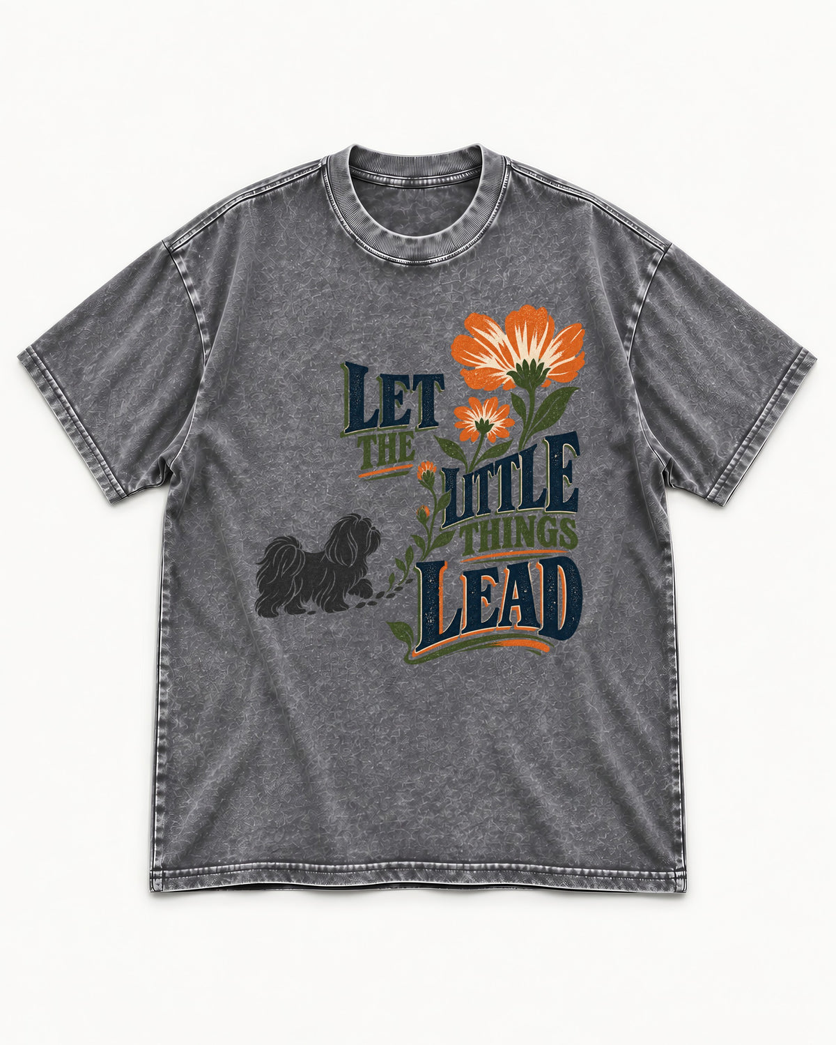 Let the Shih Tzu Lead Washed Tee in Gray, flat lay product photo