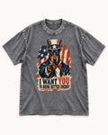 Doberman I Want You to Bring Better Energy Uncle Sam Graphic Washed Tee in Gray, flat lay product photo