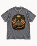 Good Friends Bad Hands Boston Terrier Poker Night Washed Tee in Gray, flat lay product photo