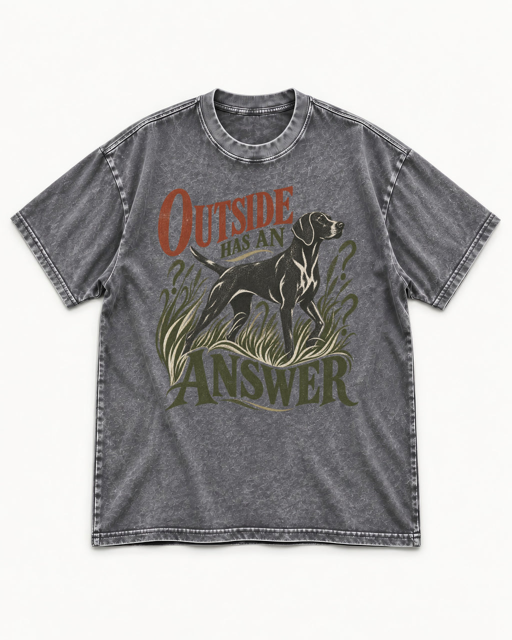 Outside Has an Answer German Shorthaired Pointer Washed Tee in Gray, flat lay product photo