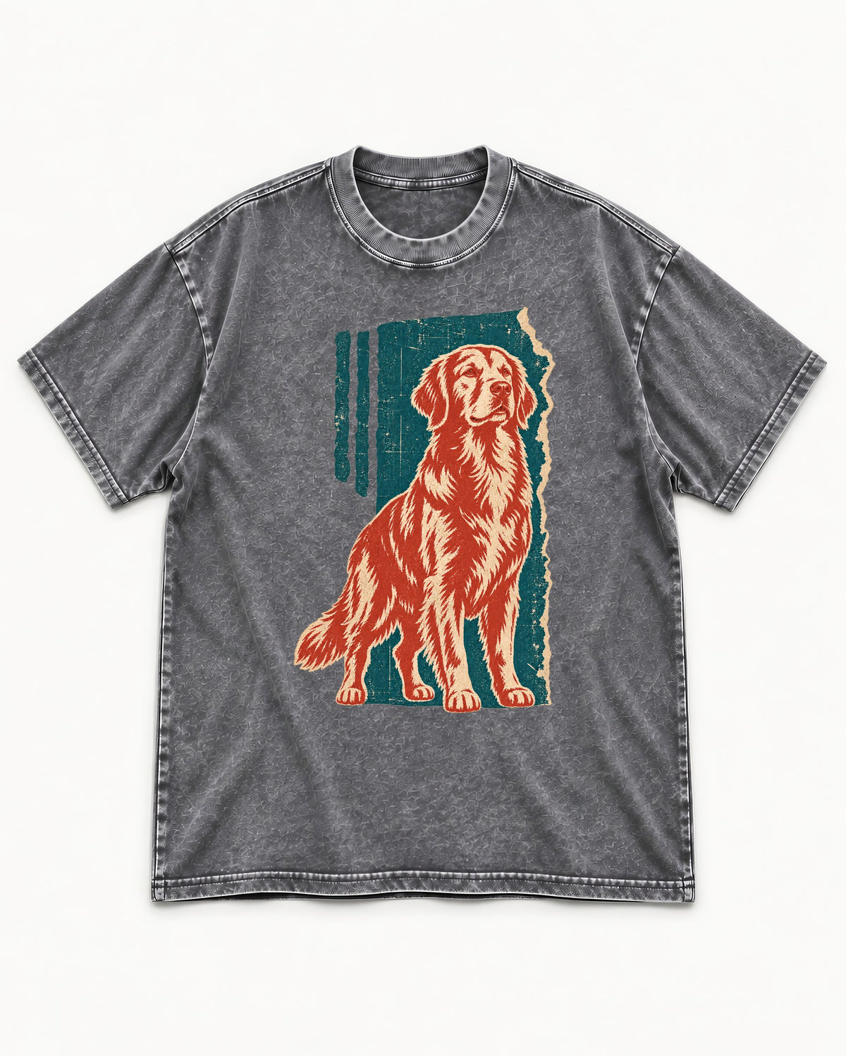 Golden Retriever Steadfast Heart Washed Tee in Gray, flat lay product photo