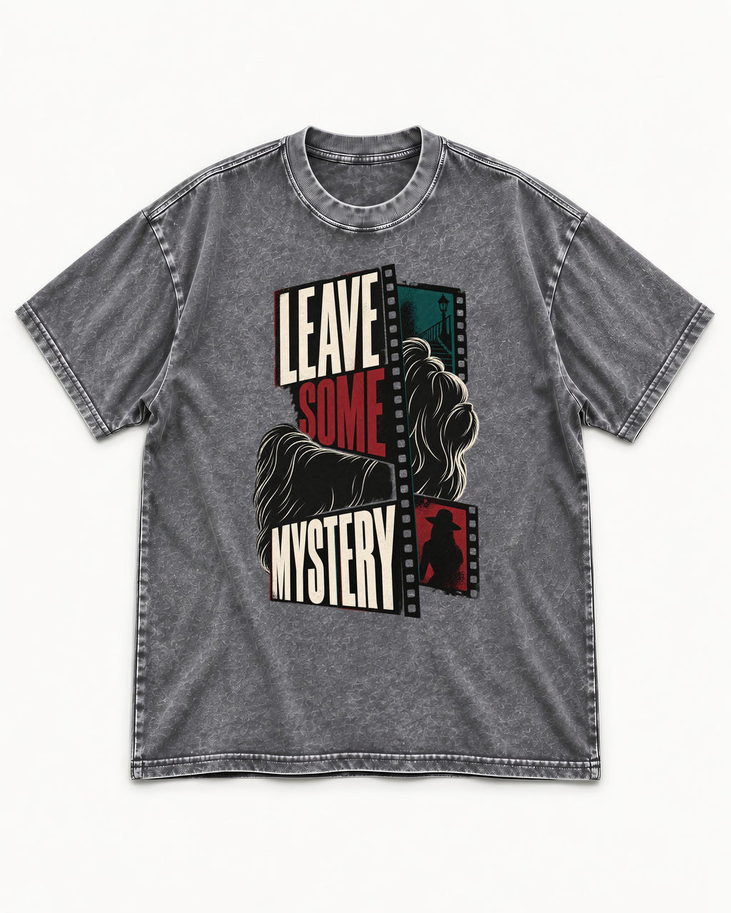 Leave Some Mystery Shih Tzu Washed Tee in Gray, flat lay product photo