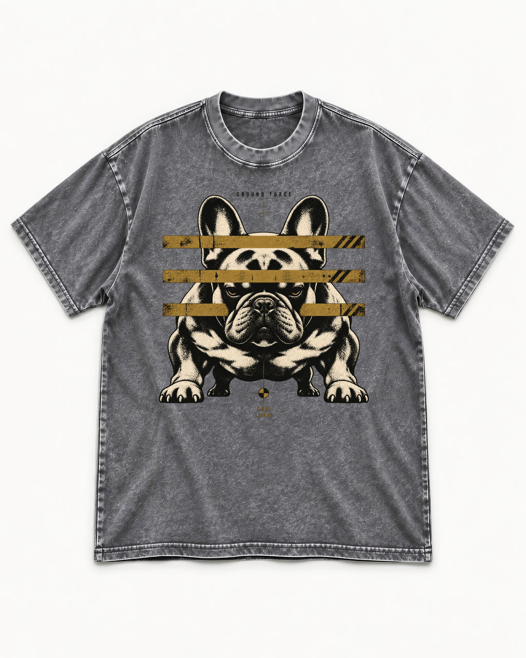 Frenchie Ground Force Industrial Barrier Graphic Washed Tee in Gray, flat lay product photo
