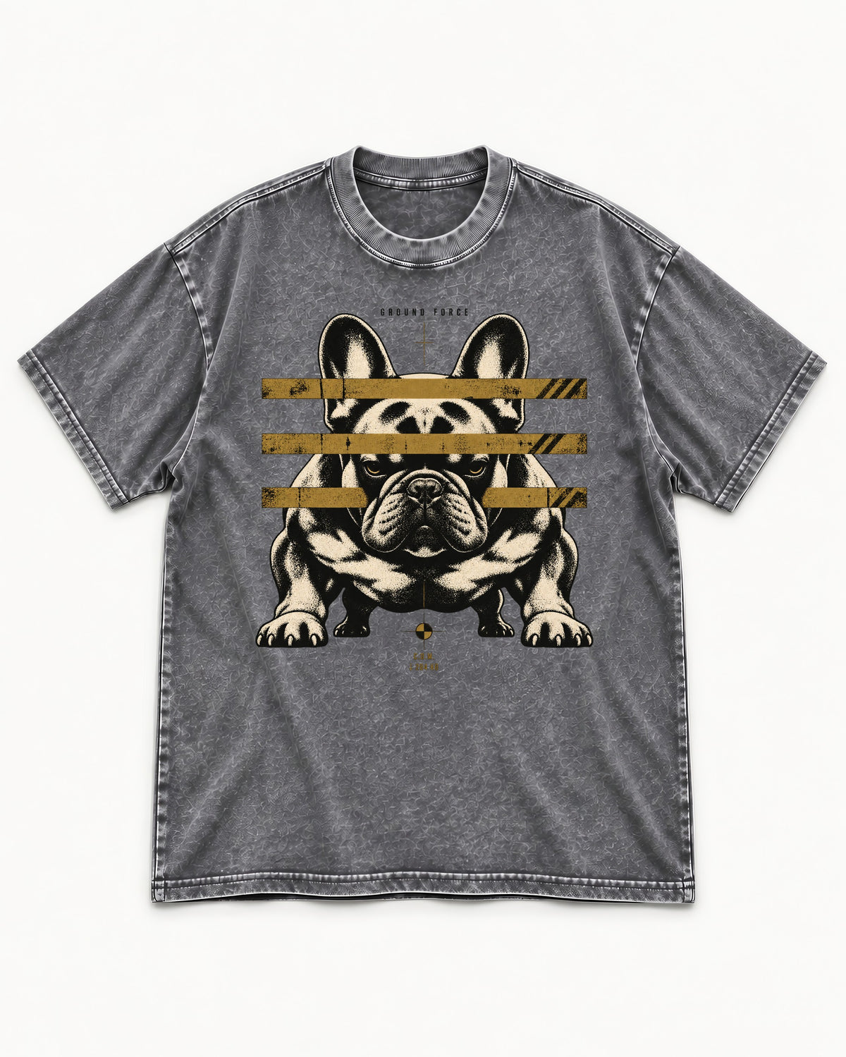 Frenchie Ground Force Industrial Barrier Graphic Washed Tee in Gray, flat lay product photo
