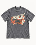 Corgi Take Two Steps Motion Trail Graphic Washed Tee in Gray, flat lay product photo