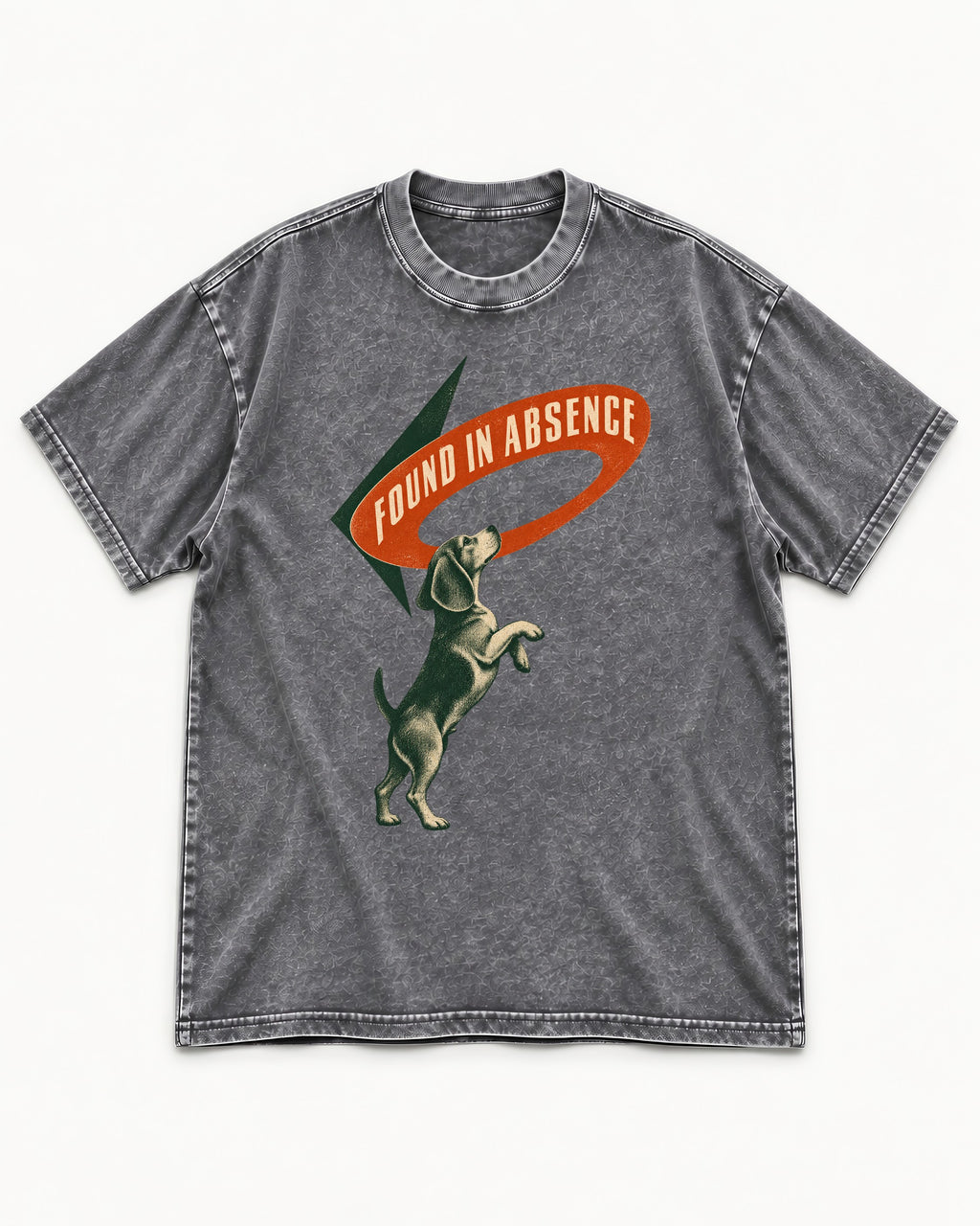 Beagle Found in Absence Washed Tee in Gray, flat lay product photo