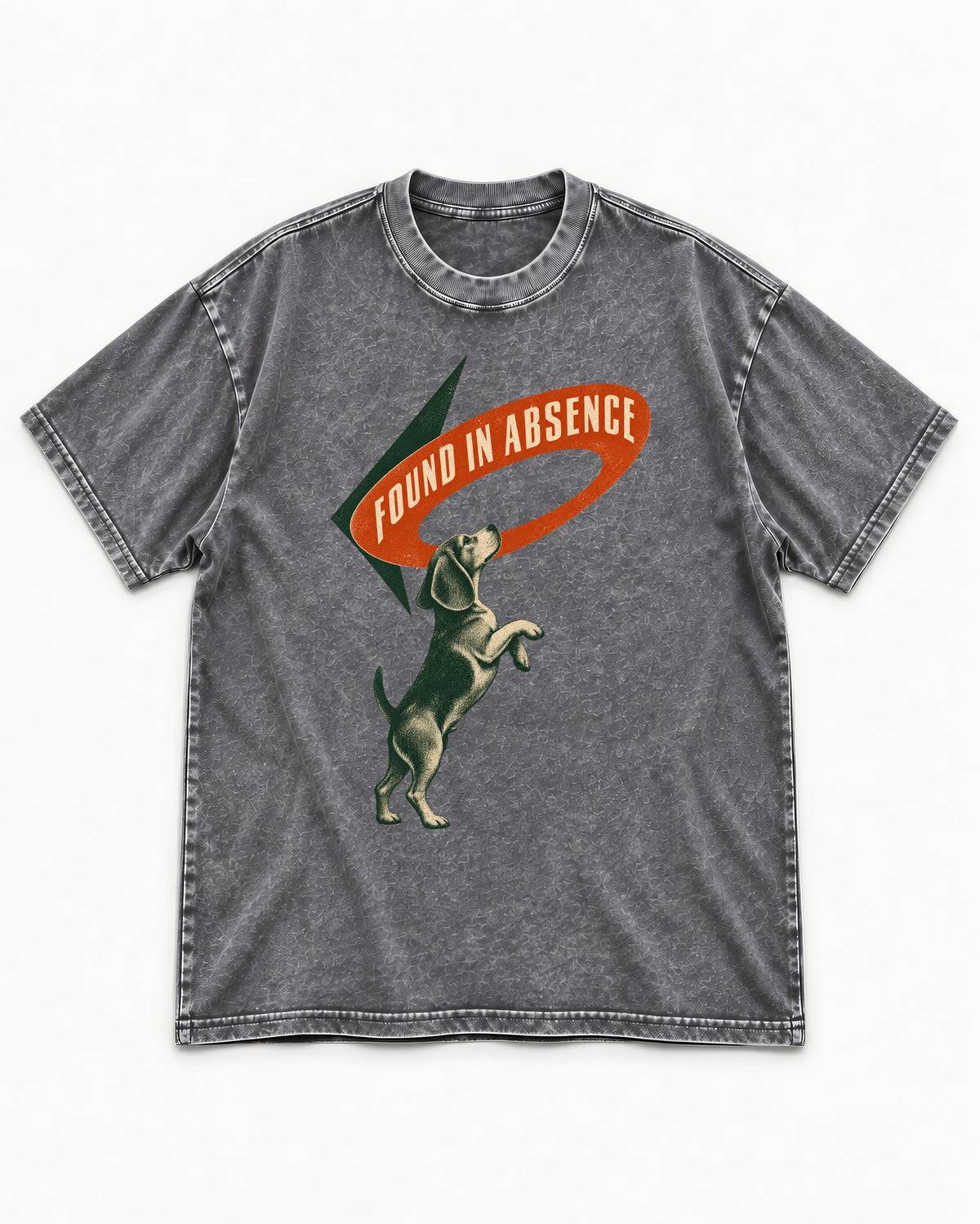 Beagle Found in Absence Washed Tee in Gray, flat lay product photo