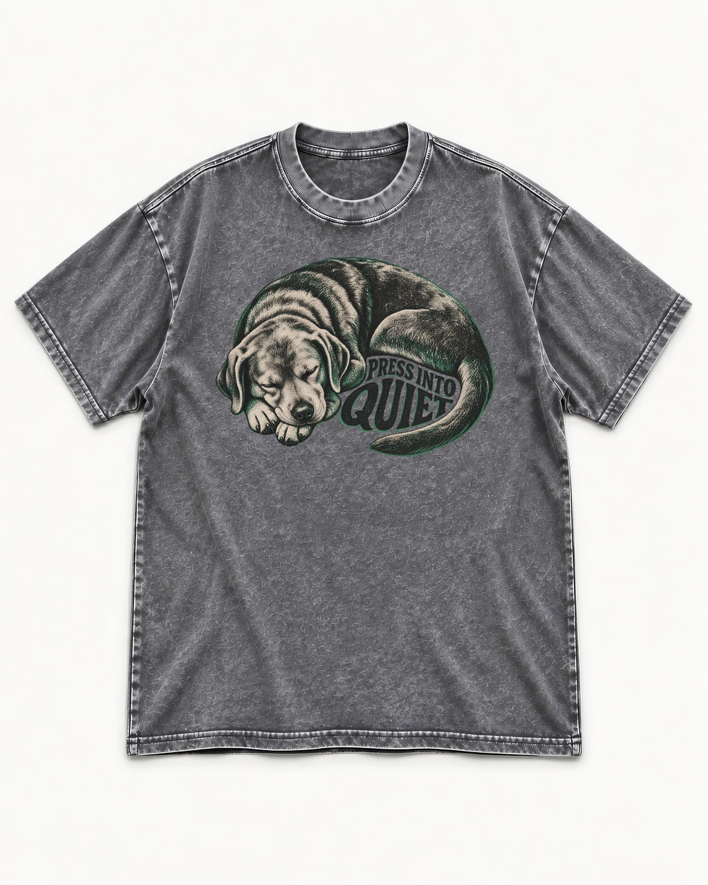 Labrador Retriever Press Into Quiet Washed Tee in Gray, flat lay product photo