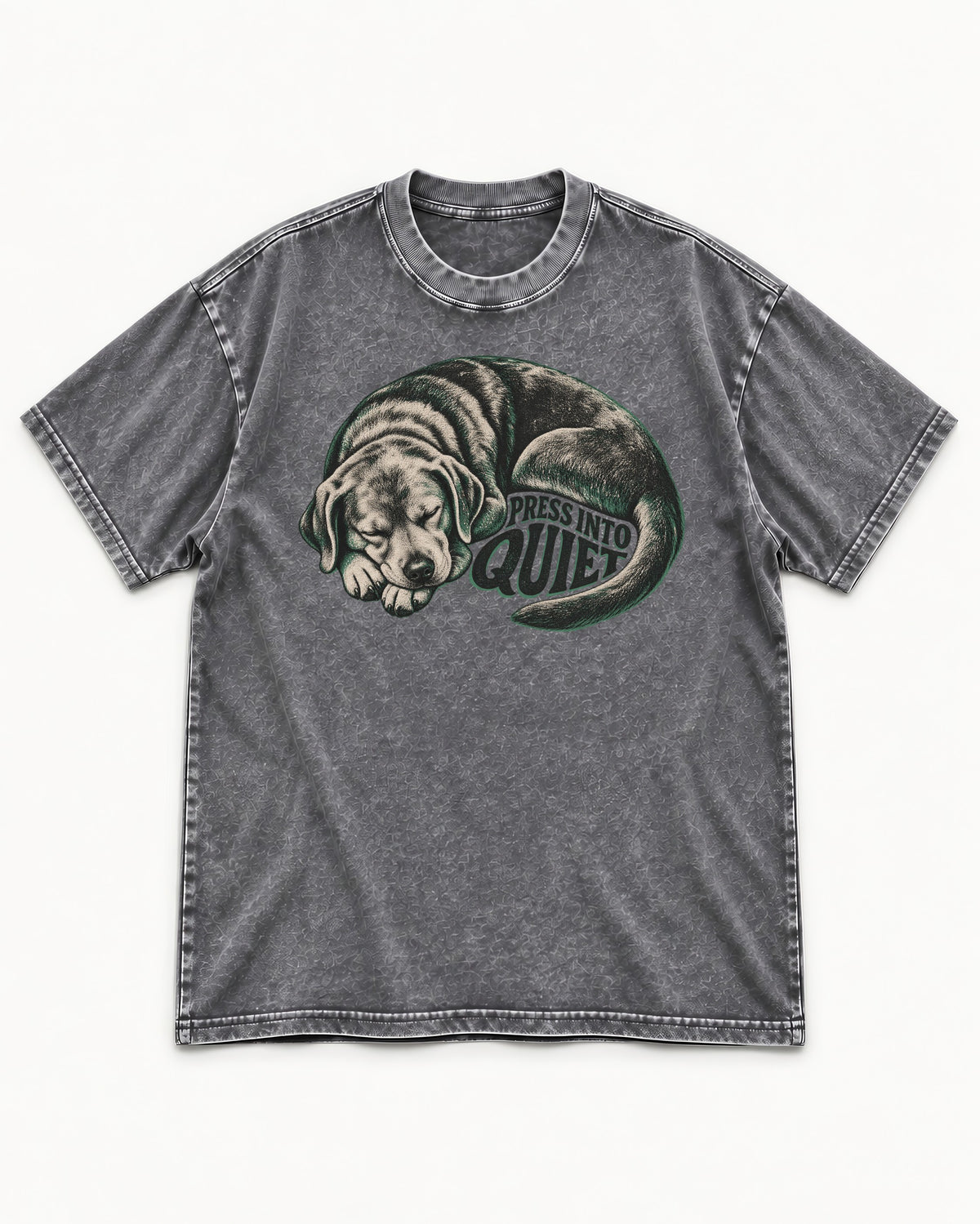 Labrador Retriever Press Into Quiet Washed Tee in Gray, flat lay product photo