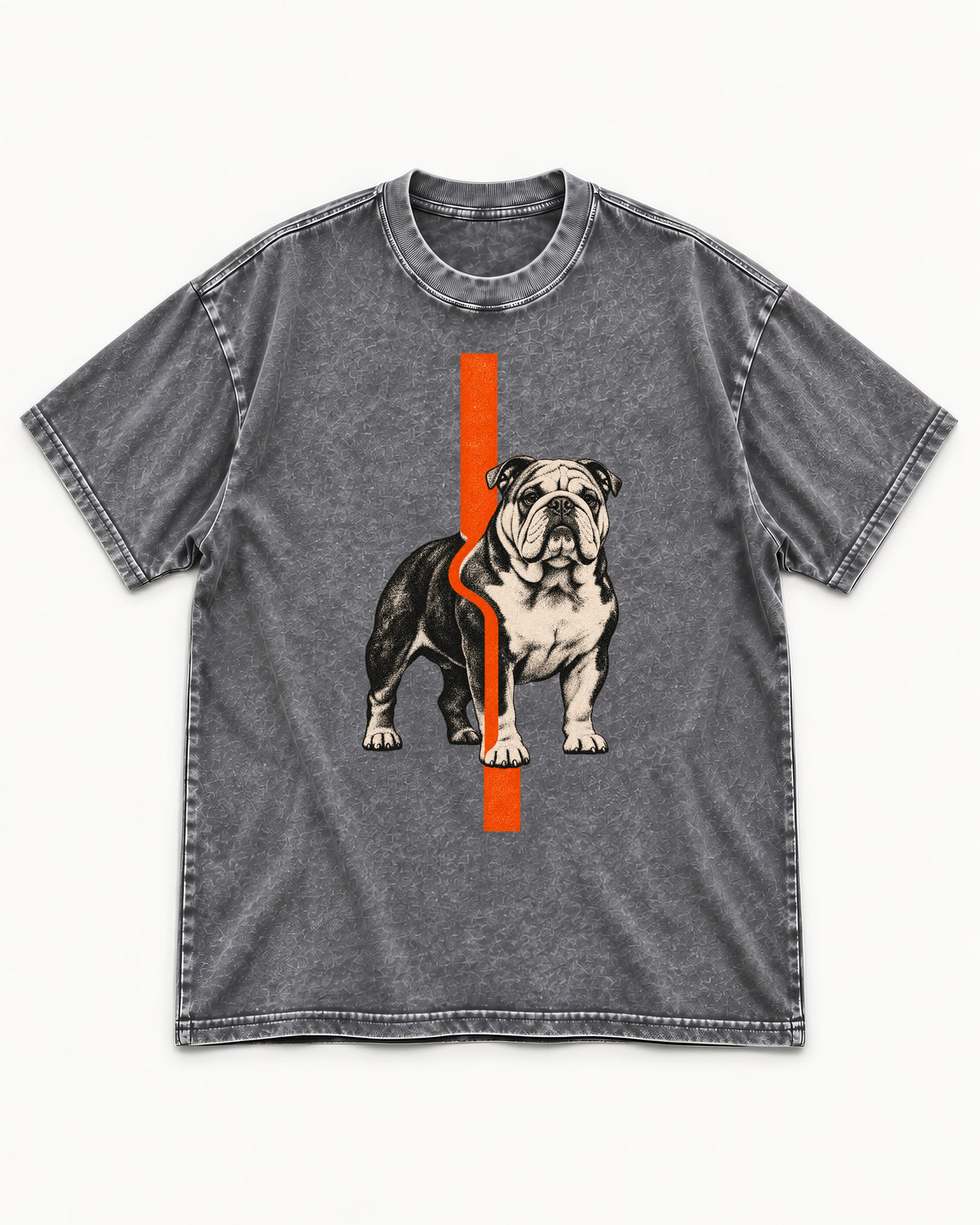 English Bulldog Quiet Strength Washed Tee in Gray, flat lay product photo