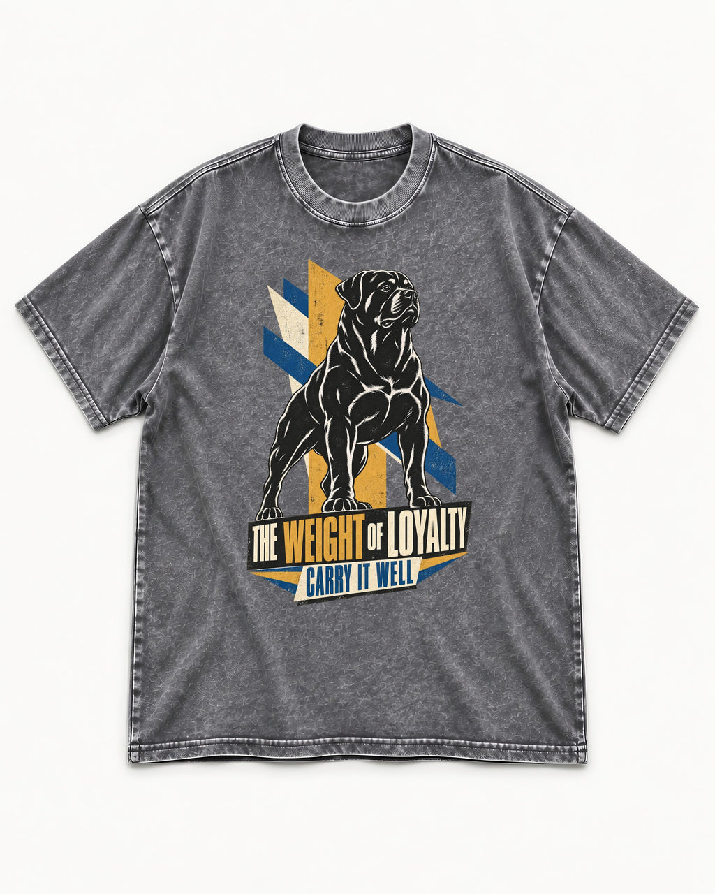 Rottweiler Weight of Loyalty Washed Tee in Gray, flat lay product photo