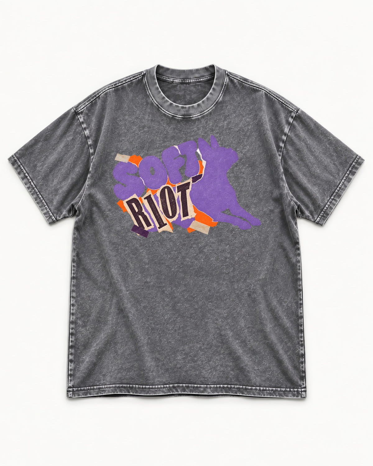 Soft Riot Boston Terrier Graphic Washed Tee in Gray, flat lay product photo