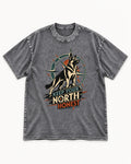 Keep Your North Honest Compass German Shepherd Dog Graphic Washed Tee in Gray, flat lay product photo