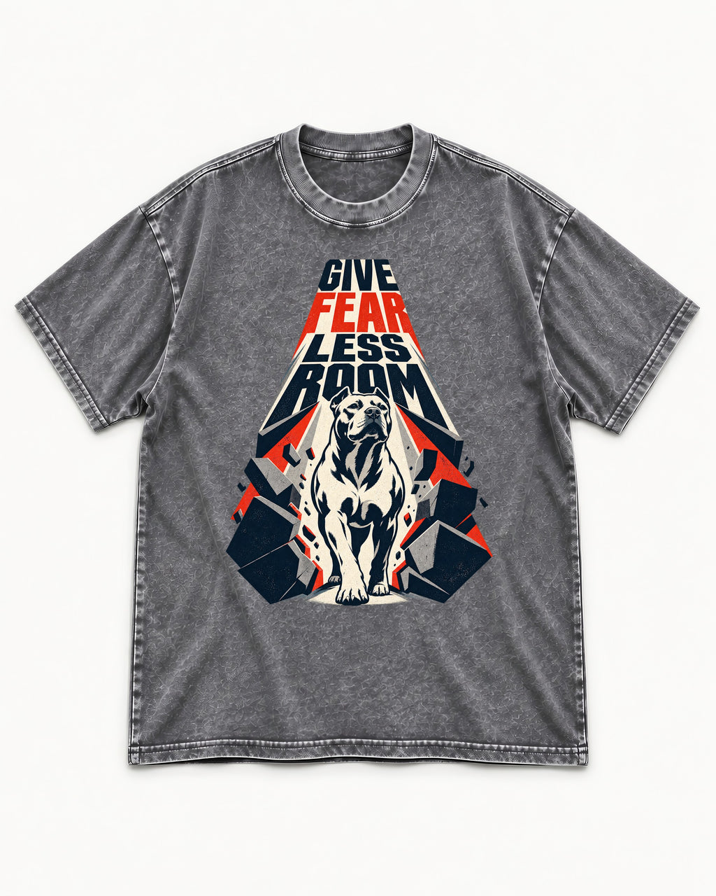 Pitbull Give Fear Less Room Breakthrough Graphic Washed Tee in Gray, flat lay product photo