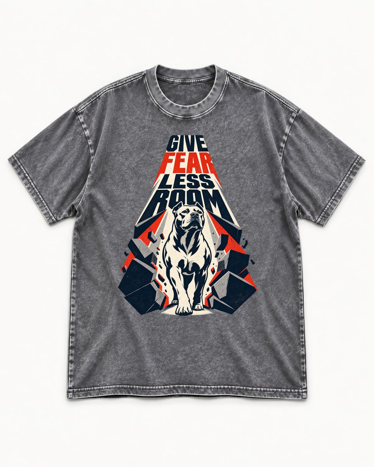 Pitbull Give Fear Less Room Breakthrough Graphic Washed Tee in Gray, flat lay product photo