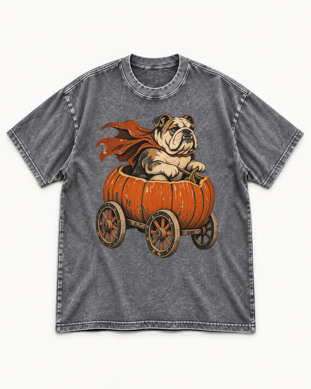 English Bulldog Midnight Magic Washed Tee in Gray, flat lay product photo