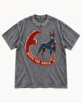 Doberman Quote the Angle Crescent Graphic Washed Tee in Gray, flat lay product photo
