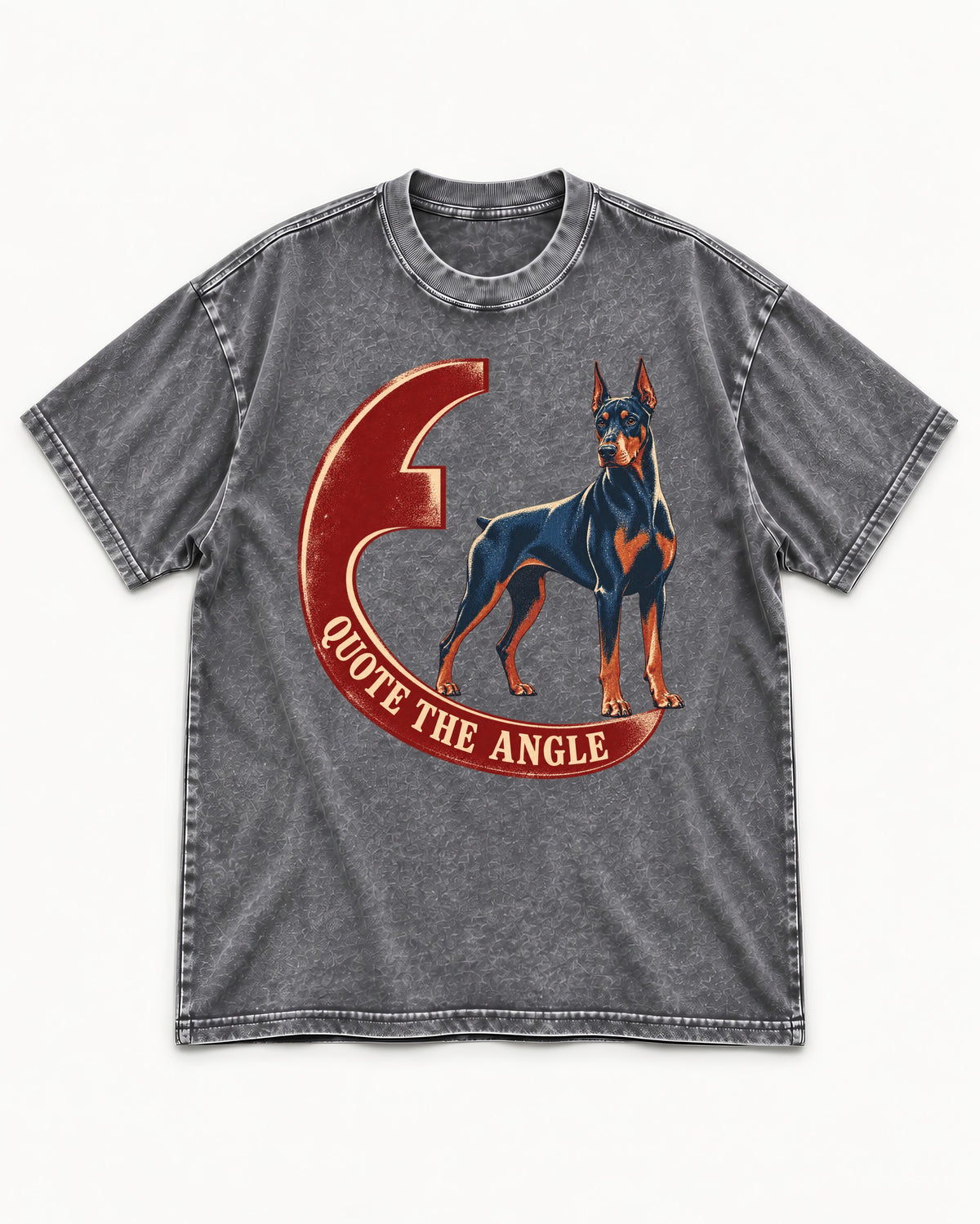 Doberman Quote the Angle Crescent Graphic Washed Tee in Gray, flat lay product photo