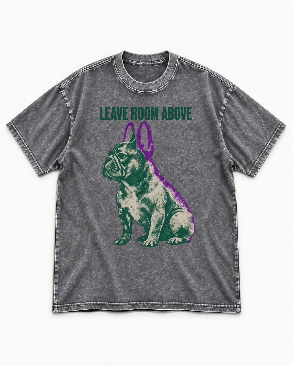 Leave Room Above Frenchie Washed Tee in Gray, flat lay product photo